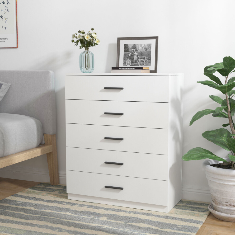 (White Carcass with White Drawers, 5) URBNLIVING 4-5 Drawer Wooden Bedroom Chest Cabinet