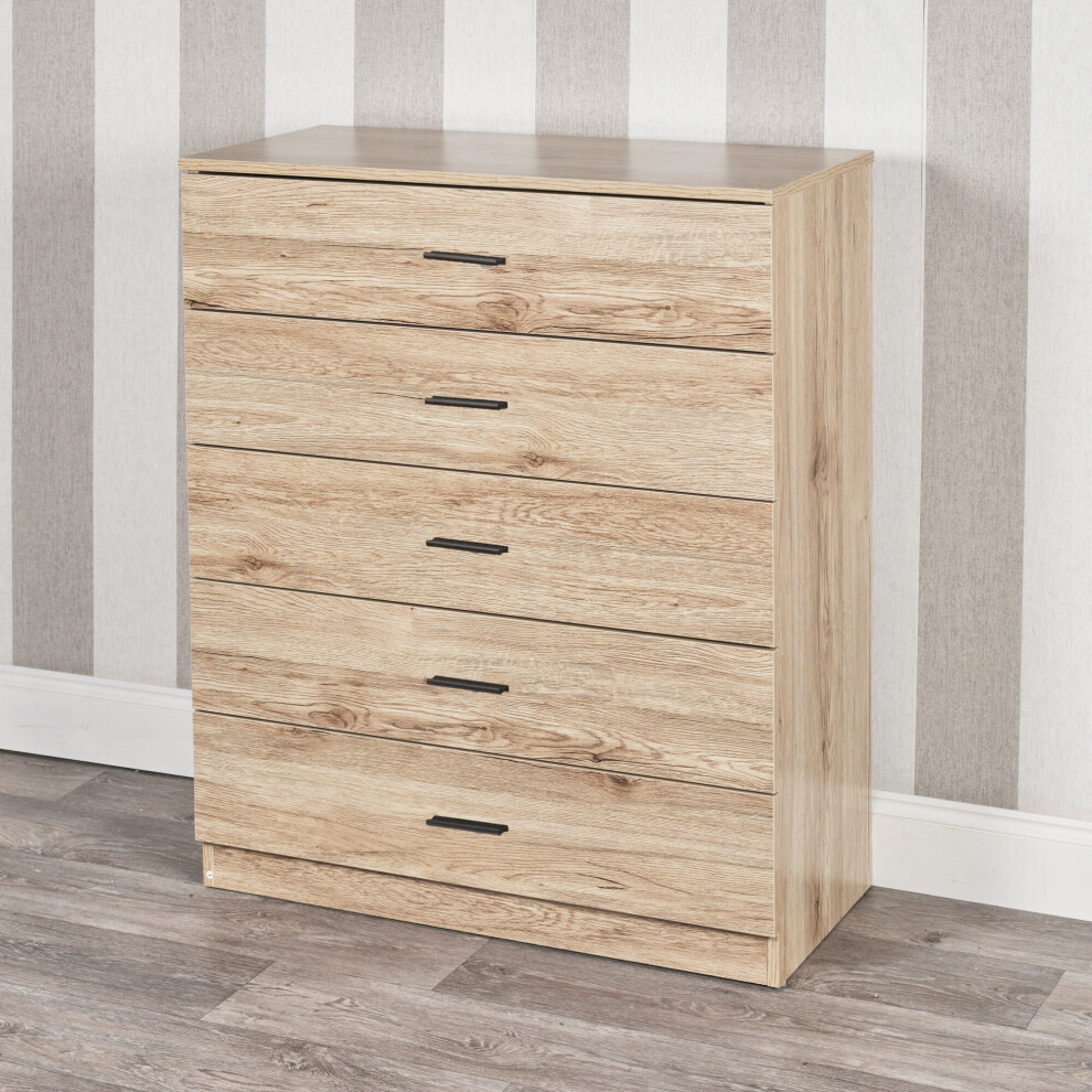 (Oak Carcass with Oak Drawers, 5) URBNLIVING 4-5 Drawer Wooden Bedroom Chest Cabinet