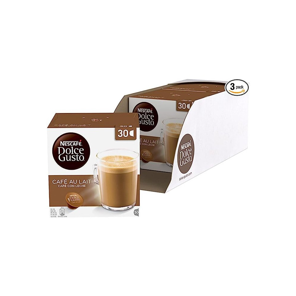 Nescafe Dolce Gusto Cafe Au Lait Coffee Pods (Pack of 3, Total 90 Capsules)