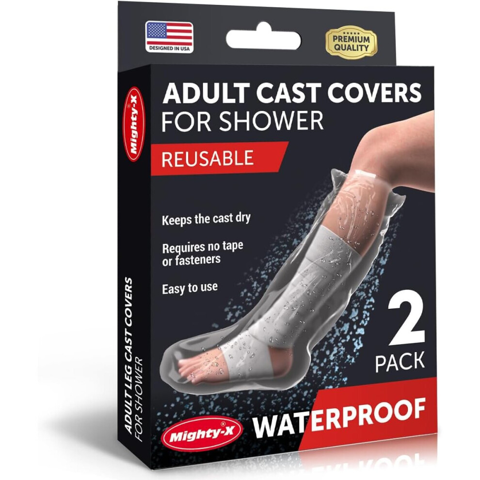 Mighty-X Waterproof Leg Cover for Shower - ã100% Watertight Seal Reusable Half Leg Cast Cover for Shower Adult Knee Ankle Foot 2pk Easy to use