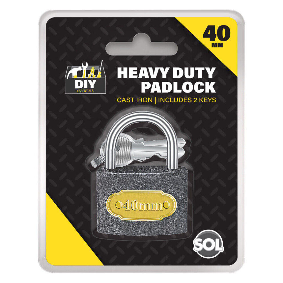 Padlock 40mm Heavy Duty Iron Outdoor Shed Safety Security Shackle Lock 2 Key