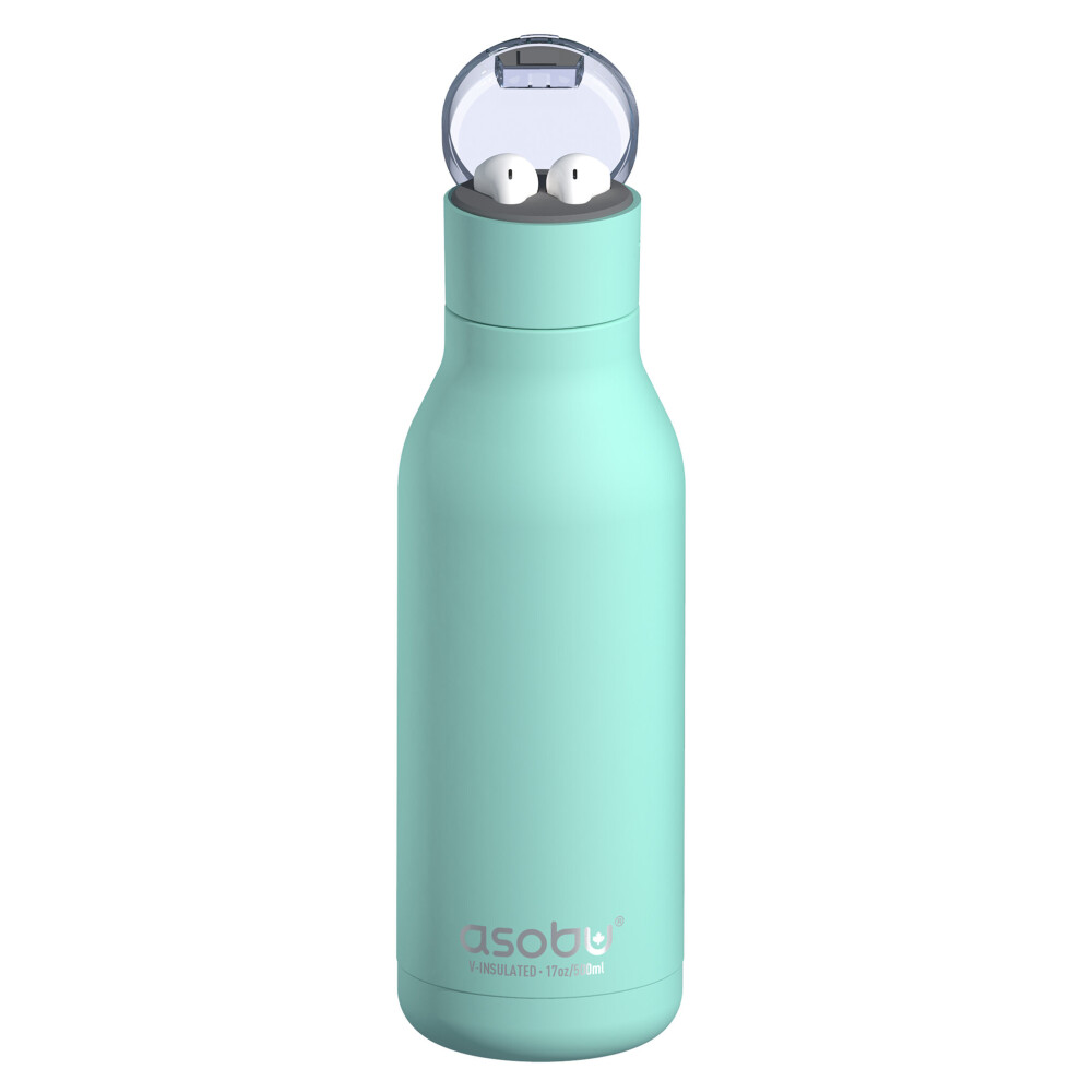 Asobu Earphone H2 Audio Insulated Water Bottle Stainless Steel Mint Black