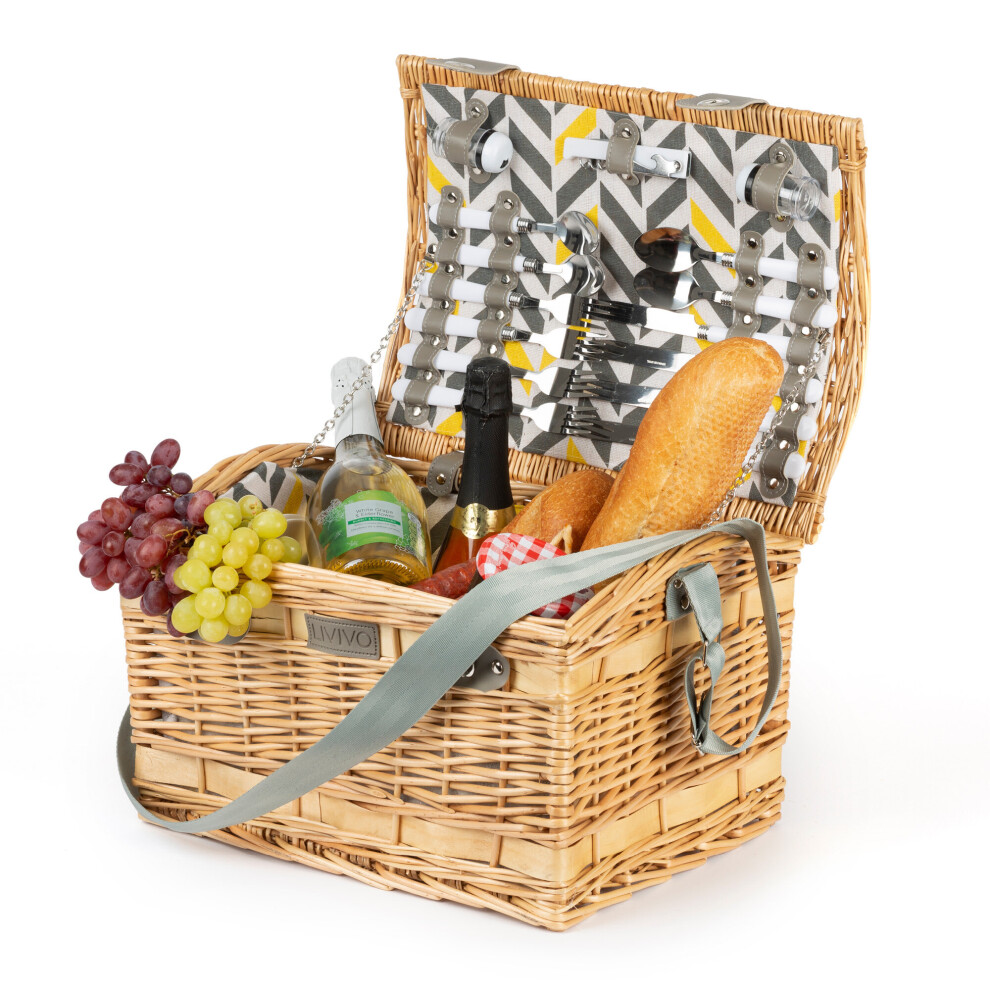 LIVIVO Luxury 4-Person Traditional Picnic Hamper - Wicker Willow Basket