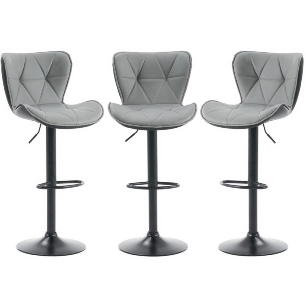 Set of 3 Grey BARCELONA Faux Leather Bar Stools, swivel height adjustable