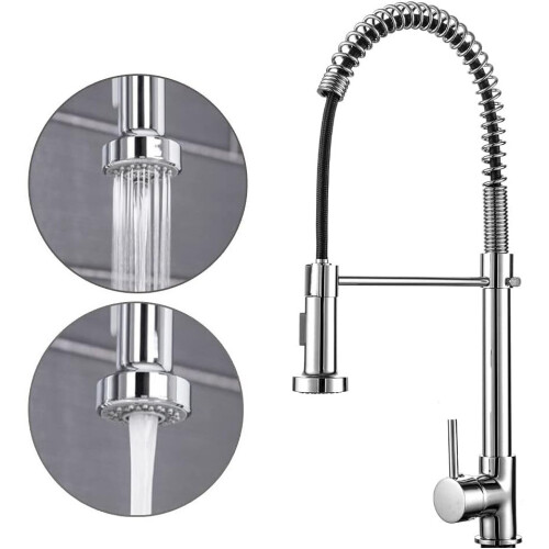 Chrome Monobloc Kitchen Sink Mixer Tap Swivel and Spring Spout
