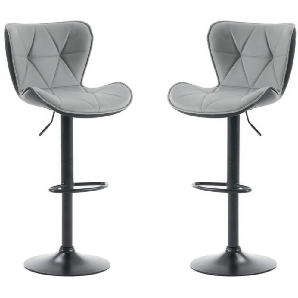 Set of 2 Grey BARCELONA Faux Leather Bar Stools, swivel height adjustable