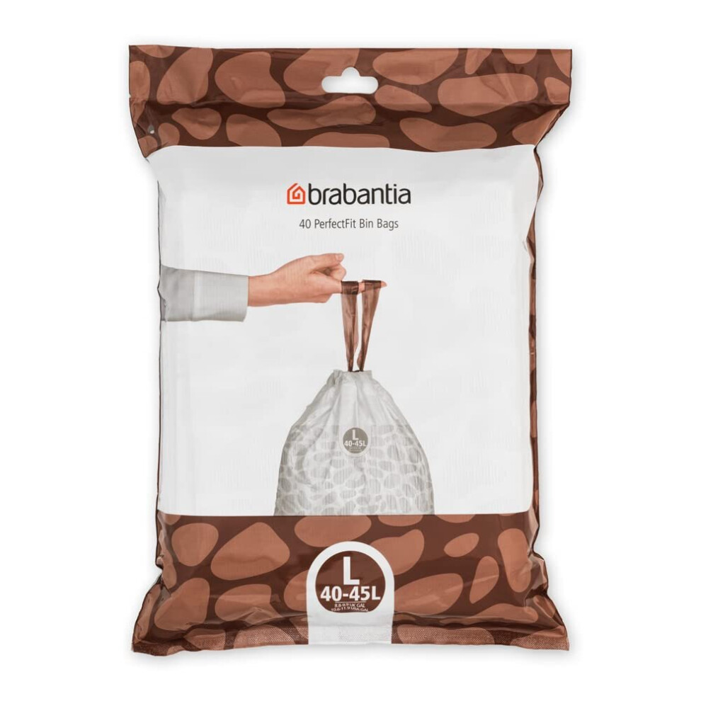 Brabantia PerfectFit Trash Bags (Size L106-12 gal) Thick Plastic Trash can Liners with Drawstring Handles (40 Bags)