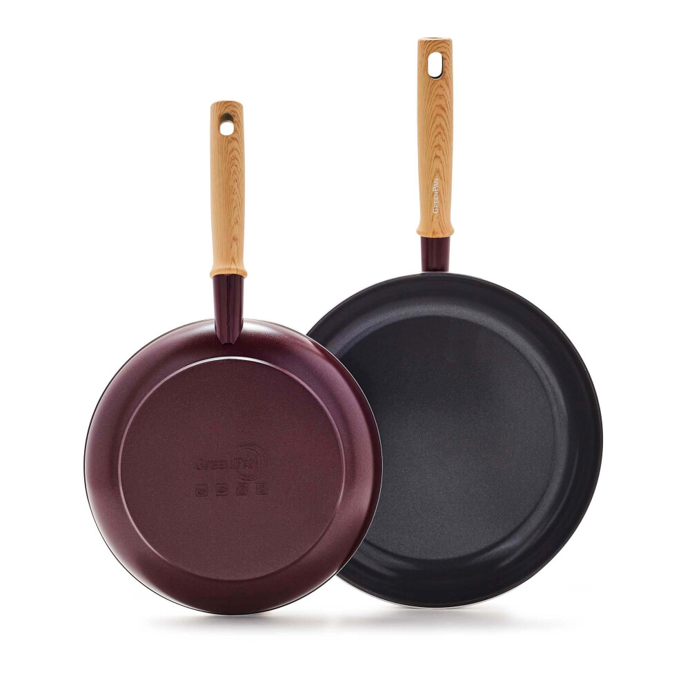 greenPan Hudson Healthy ceramic Nonstick, 95 and 11 Frying Pan Skillet Set, Vintage Wood Inspired Handle, PFAS-Free, Dishwasher Safe, Merlot Red-image-OPC-PBZTWTW-NEW