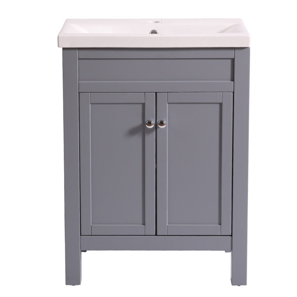 NRG Traditional Bathroom Vanity Sink Unit Cabinet Basin Floor Standing Storage Furniture 600mm Grey