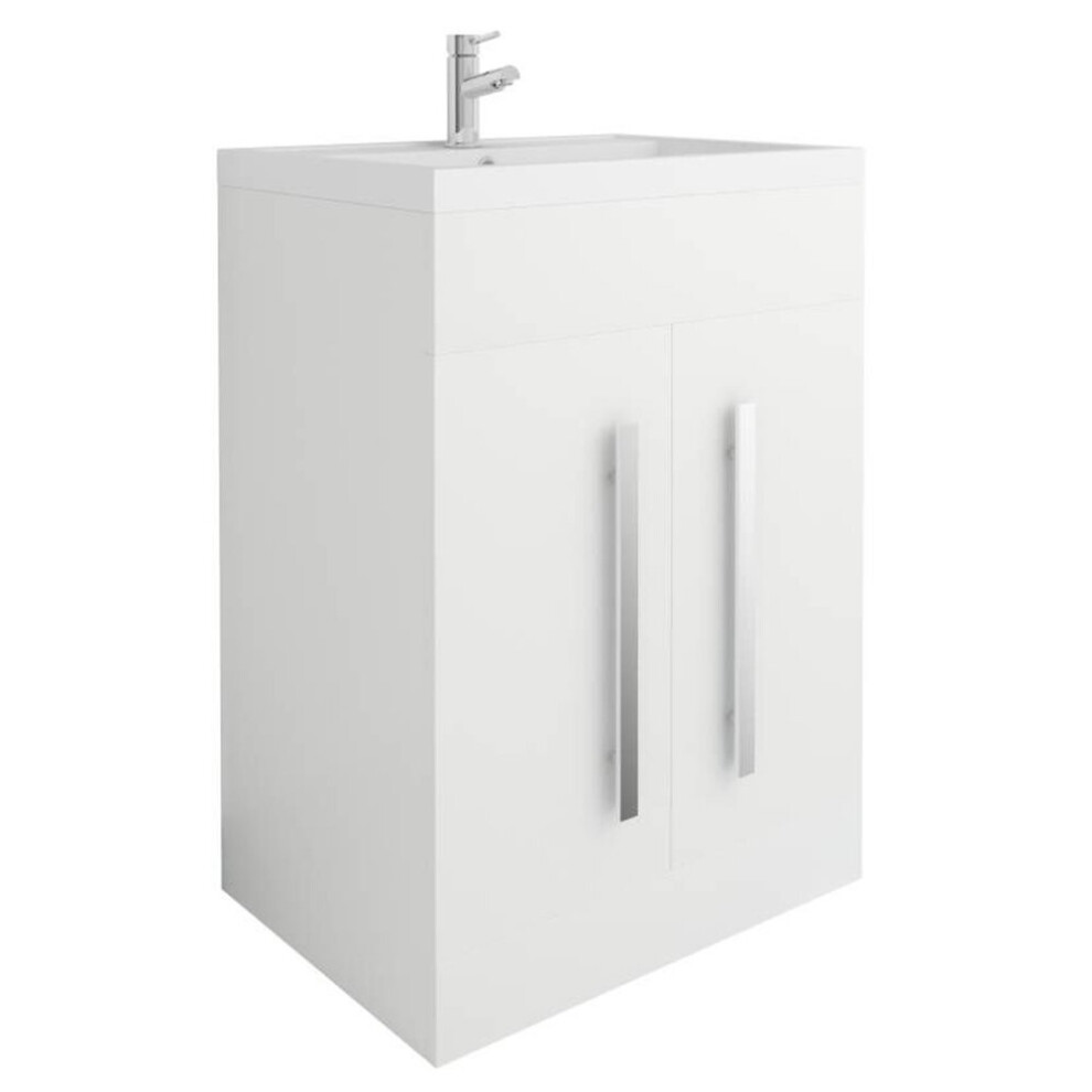 NRG White 600mm Bathroom Furniture Storage Cabinet Vanity Unit Basin Sink Freestanding Flat Pack