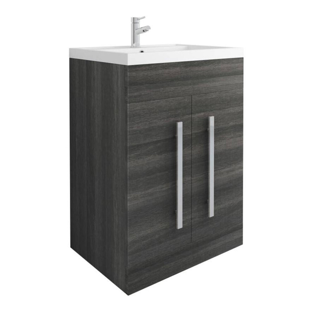 NRG Grey 600mm Bathroom Furniture Storage Cabinet Vanity Unit Basin Sink Freestanding Flat Pack