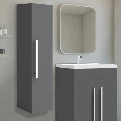 NRG NRG 1200mm Gloss Grey Bathroom Wall Mounted High Cabinet Tall Storage Unit Flat Pack 2