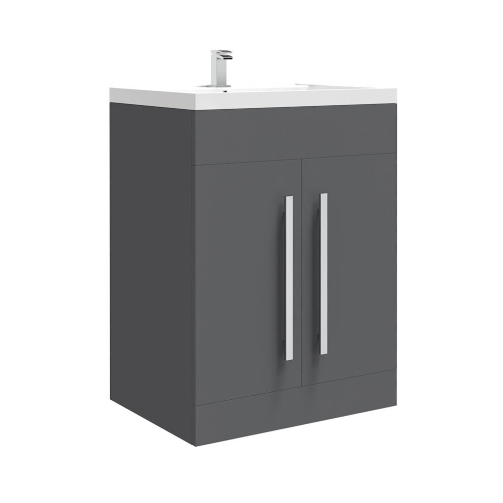 NRG Gloss Grey 600mm Bathroom Furniture Storage Cabinet Vanity Unit Basin Sink Freestanding Flat Pack