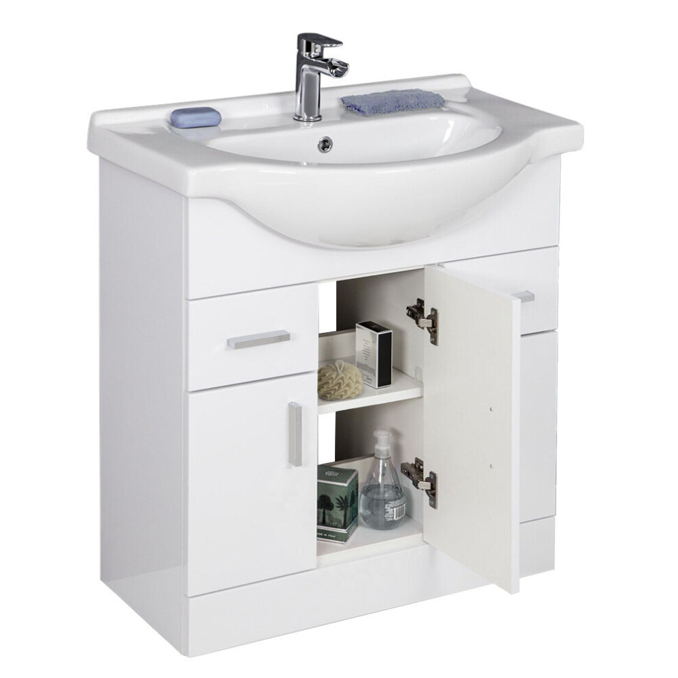 NRG 850mm Gloss White Bathroom Vanity Unit Basin Sink Storage Cabinet Furniture