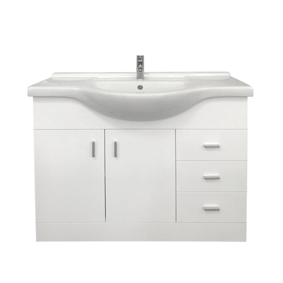 NRG 1050mm Gloss White Vanity Basin Unit Bathroom Sink Storage Furniture