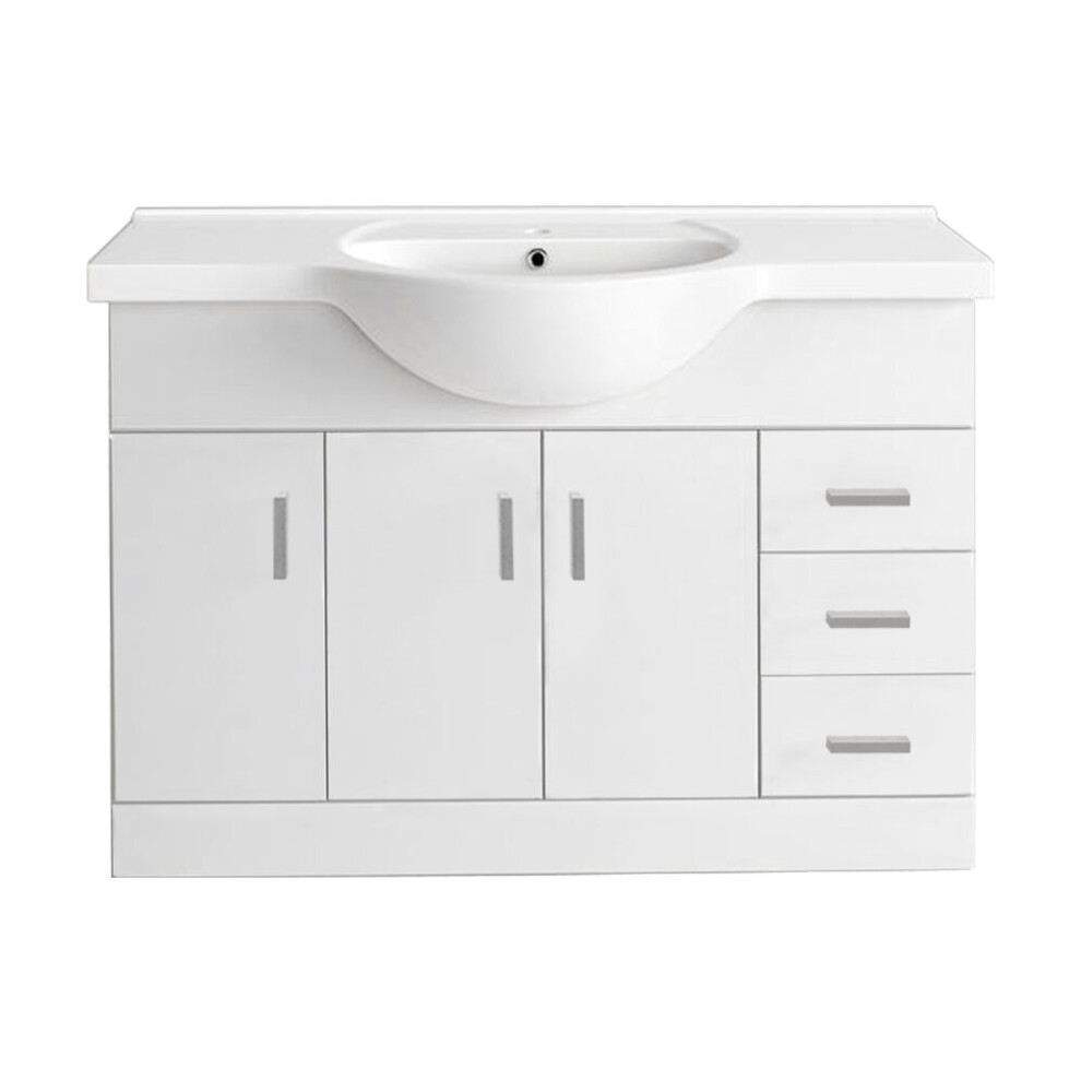 NRG 1200mm Gloss White Floor Standing Basin Cabinet Vanity Sink Unit Bathroom Storage Furniture