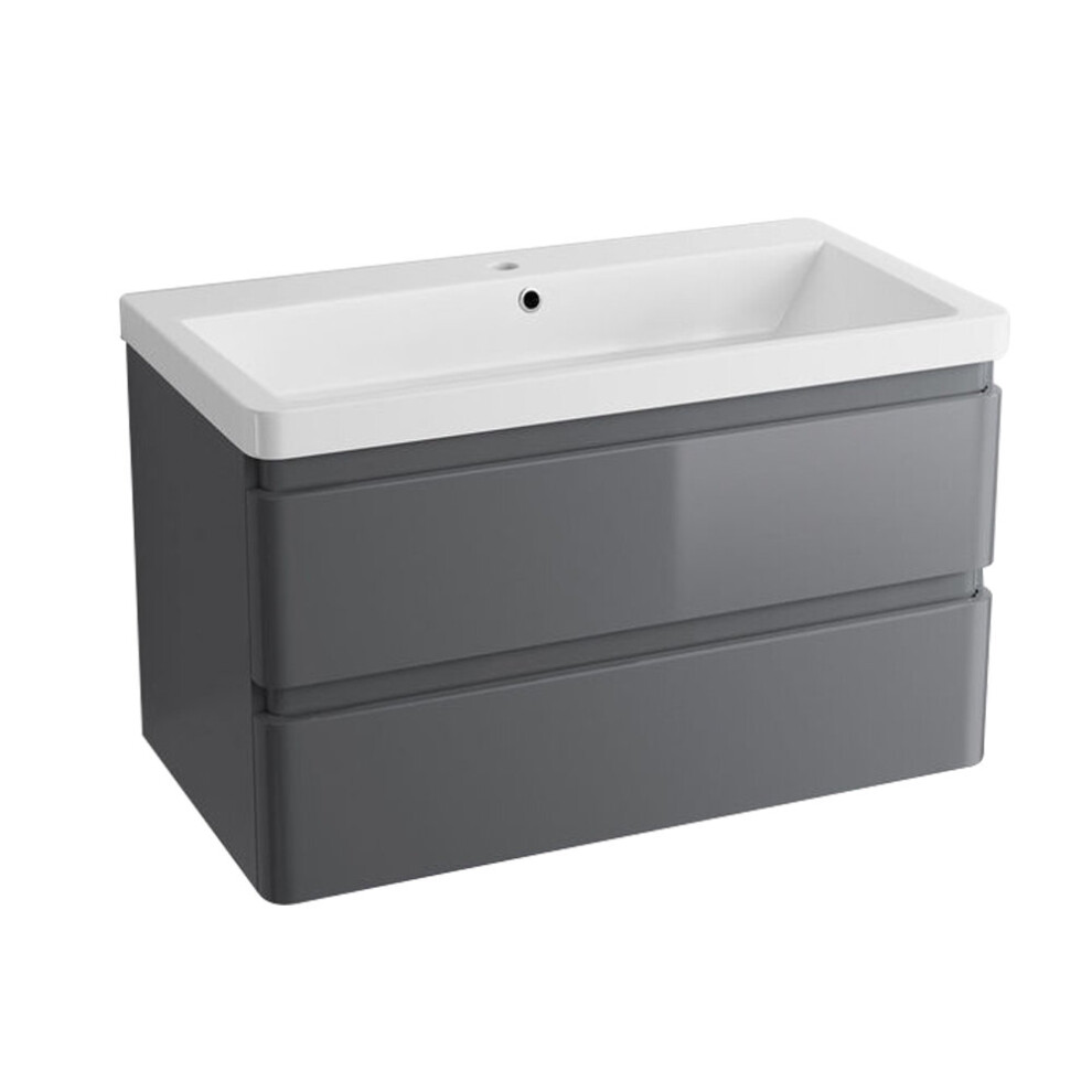 NRG 800mm Wall Hung 2 Drawer Vanity Unit Basin Storage Bathroom Furniture Gloss Grey