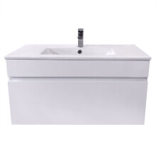NRG 800mm Gloss White Wall Hung Vanity Sink Unit Ceramic Basin Bathroom Drawer Storage Furniture