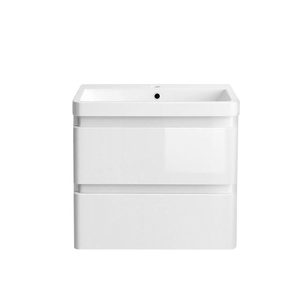 Nrg Wall Hung 2 Drawer Vanity Unit Basin Bathroom Storage Furniture 600Mm Gloss White