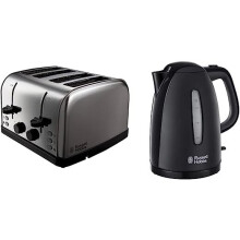 Russell Hobbs 18790 Futura 4-Slice Toaster, 1500 W, Stainless Steel Silver, Four Slice & Textures Plastic Kettle 21271, 1.7 L, 3000 W - Black