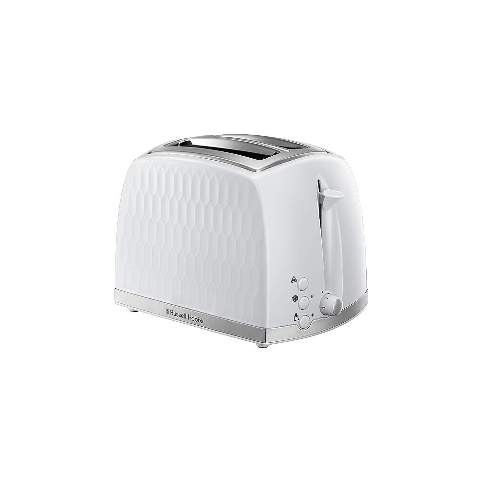 Russell Hobbs 26060 2 Slice Toaster - Contemporary Honeycomb Design with Extra Wide Slots and High Lift Feature, White