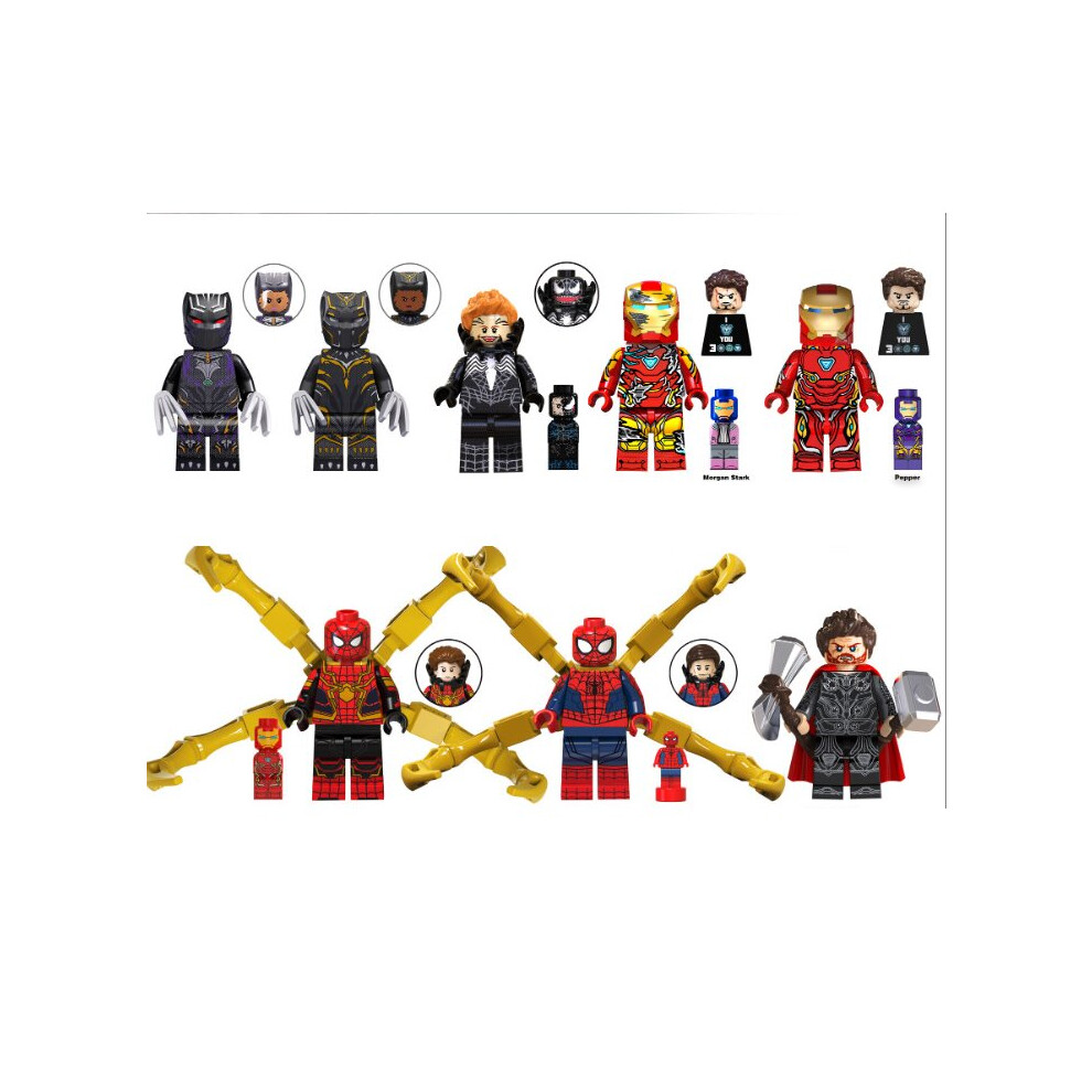 (Style B 8pcs) 16PCS Super English Female Panther Venom Spider Man Thor Iron Man Minifigures Toys Fit Lego