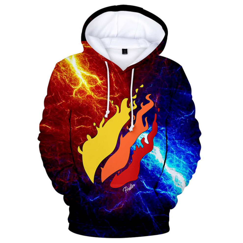 (13-14 Years) Kids Boys Girls Prestonplayz Flame Pattern Hoodies Sweatshirt 3D Pullover Jumper Hooded Hoody Tops