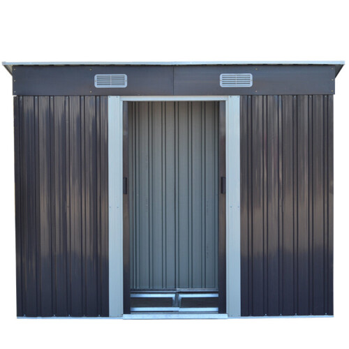 Living And Home 8 x 4 ft Metal Garden Shed Tool Storage with Base Frame, Charcoal Black 2