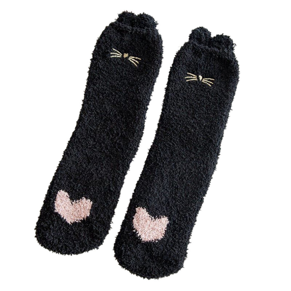 (Black) Cute Christmas Women Soft Socks Fluffy Warm Winter Cosy Lounge Bed Xmas Gifts