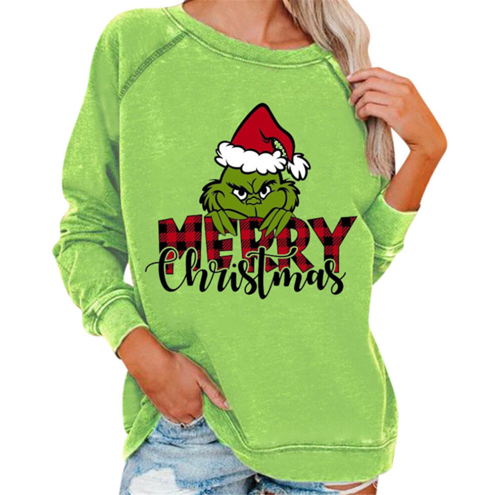(A, 2XL) Womens Christmas Grinch Sweater Sweatshirt Green Monster Autumn Winter Raglan Sleeve Pullover Tops Shirts