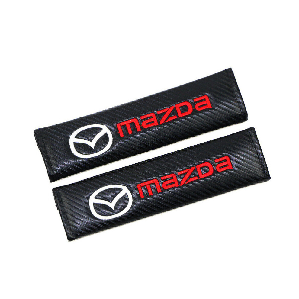 Mazda Car Seat Belt Cover 2 Pcs Safety Strap Shoulder Pad Carbon Fiber