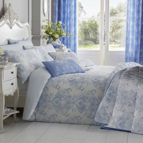Homescapes (Single, Blue) French Toile Patterned Duvet Cover with Pillowcase