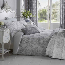 (Double, Grey) French Toile Patterned Duvet Cover with Pillowcase