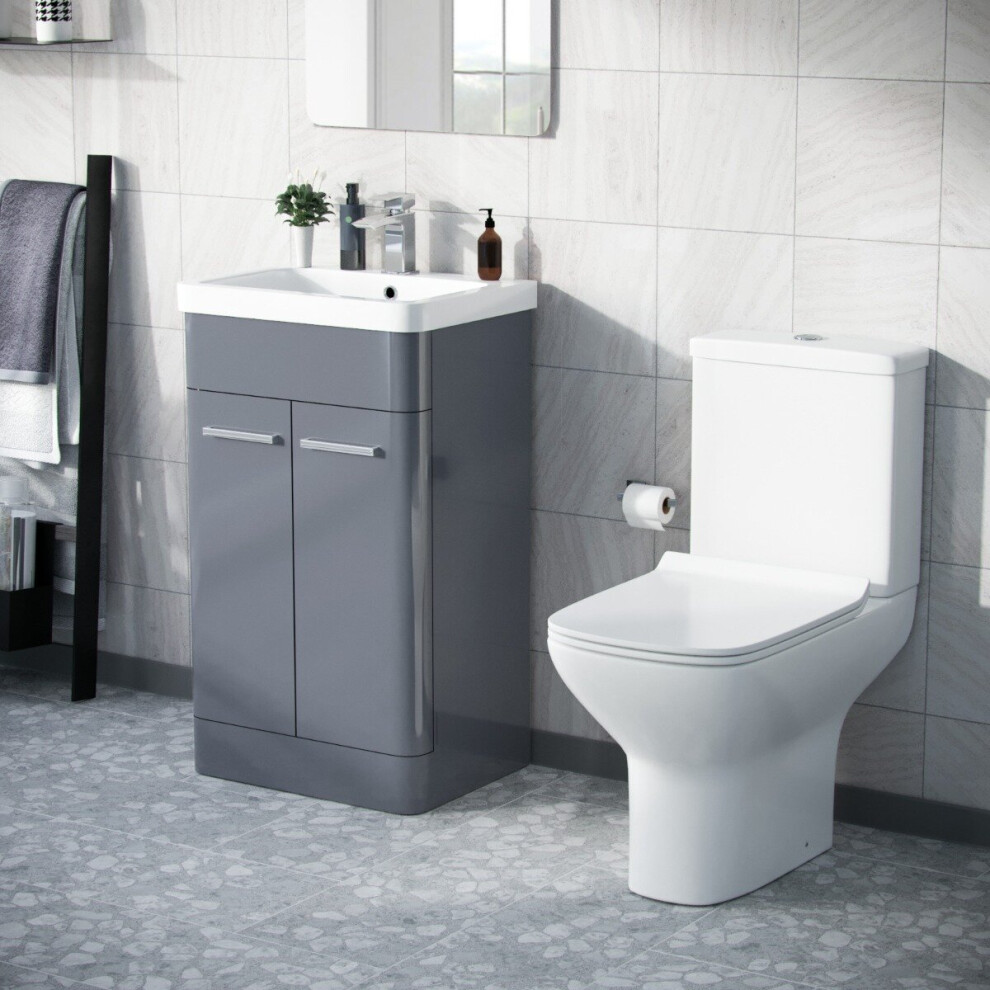 Afern 500mm Floorstanding Vanity Basin Unit & Rimless Close Coupled Toilet Steel Grey