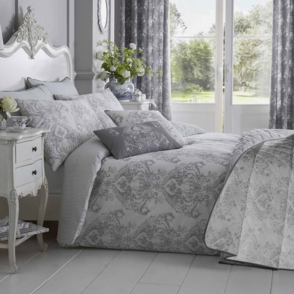 Homescapes (King, ) French Toile Patterned Duvet Cover With Pillowcase Grey