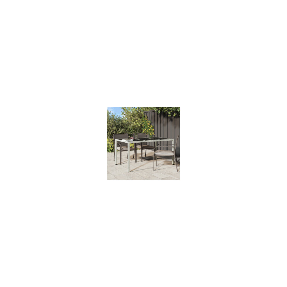 Vidaxl Garden Table Tempered Glass And Poly Rattan White Patio Dinner Table