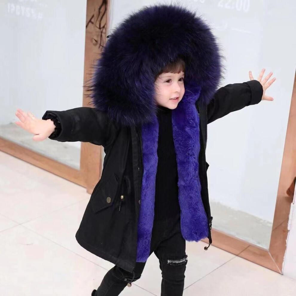 (Black02, 5-6 Years) Kids Girls Parker Coat jackets Fur Hooded Winter