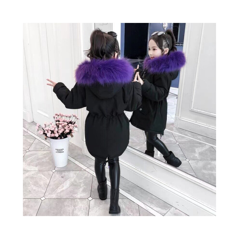 (Black, 9-10 Years) Kids Girls Parker Coat jackets Fur Hooded Winter