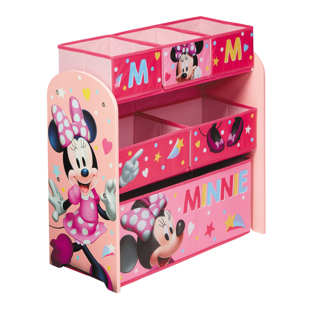 Disney Minnie Mouse Wooden Toy Organiser With 6 Storage Bins Wd13981