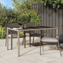 vidaXL Garden Table Tempered Glass and Poly Rattan Beige Patio Dinner Table