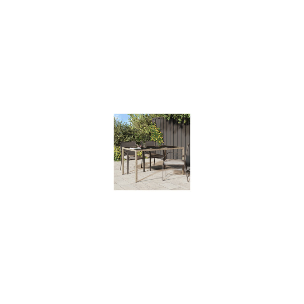 Vidaxl Garden Table Tempered Glass And Poly Rattan Beige Patio Dinner Table