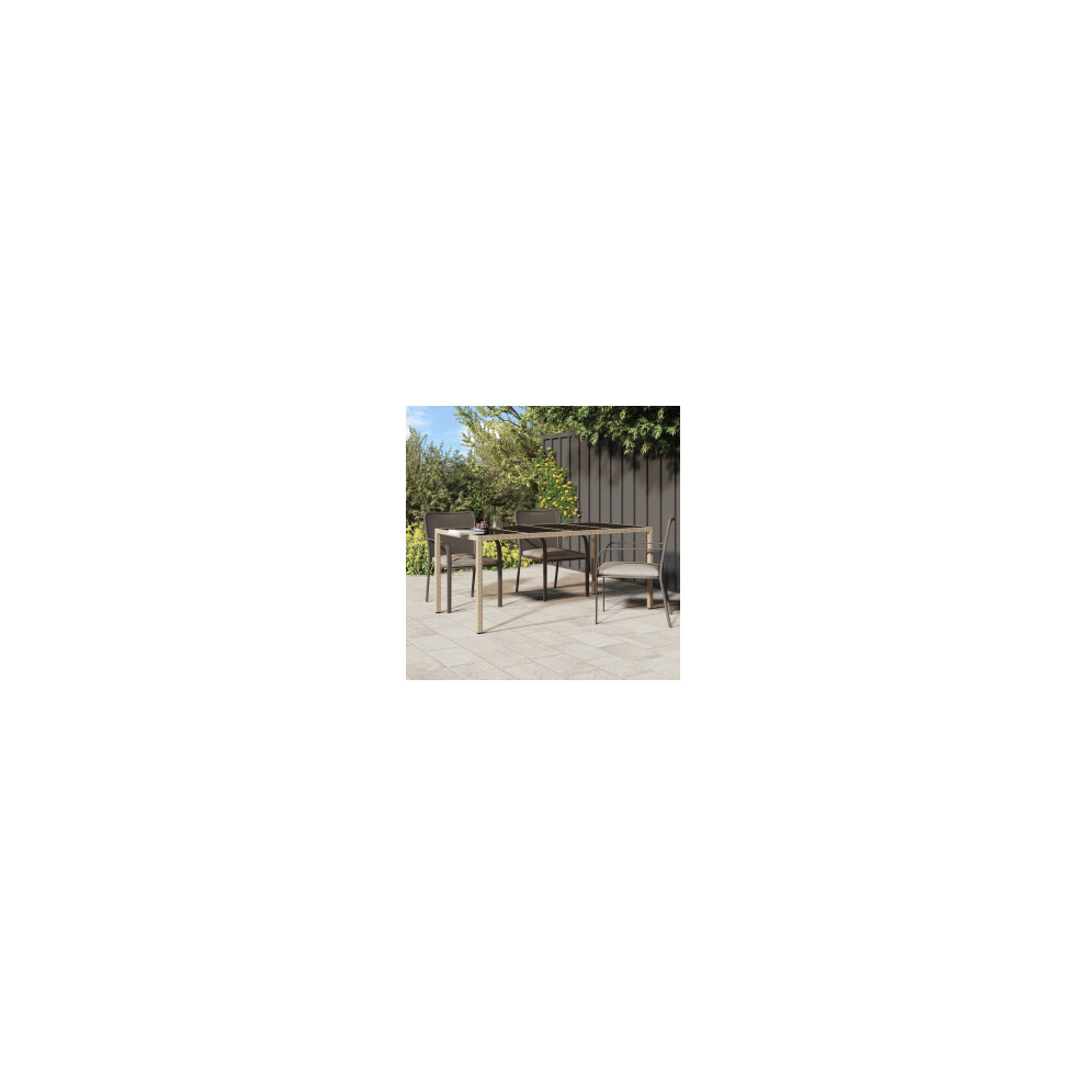 vidaXL Garden Table Beige Tempered Glass and Poly Rattan Patio Dining Table