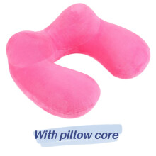 (Pink) Air Inflatable Neck Pillow Set Ushaped Camel Hump Long Travel Earplug Blindfold