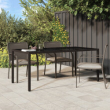 vidaXL Garden Table Brown Tempered Glass and Poly Rattan Patio Dinner Table