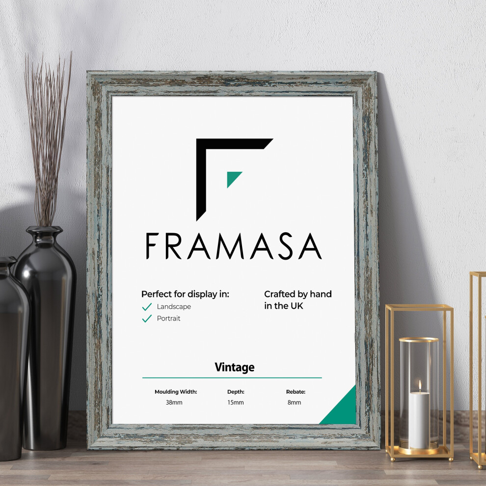 (Blue, 18x9 Inch) Shabby Wood Effect Photo Frames Vintage Distressed Picture/Photo Online Frames-image-OPC-P5ZZ27K-NEW