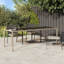 vidaXL Garden Table Beige Tempered Glass and Poly Rattan Outdoor Dinner Table