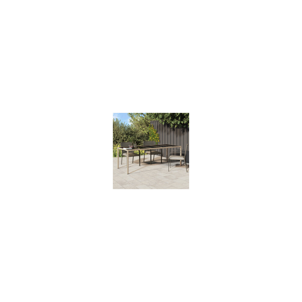 Vidaxl Garden Table Beige Tempered Glass And Poly Rattan Outdoor Dinner Table