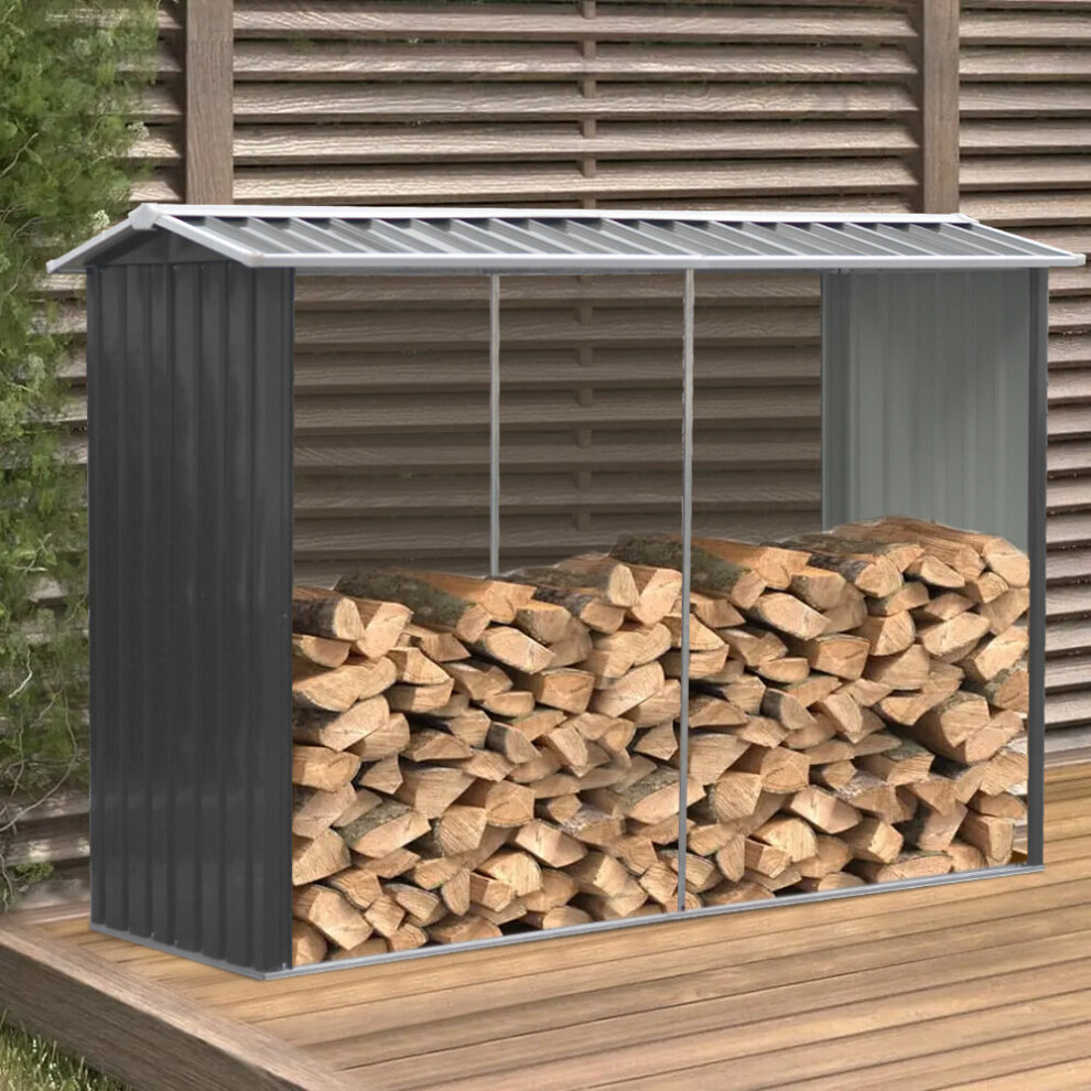 8 x 3 ft Metal Apex Garden Log Store Outdoor Firewood Storage Shed