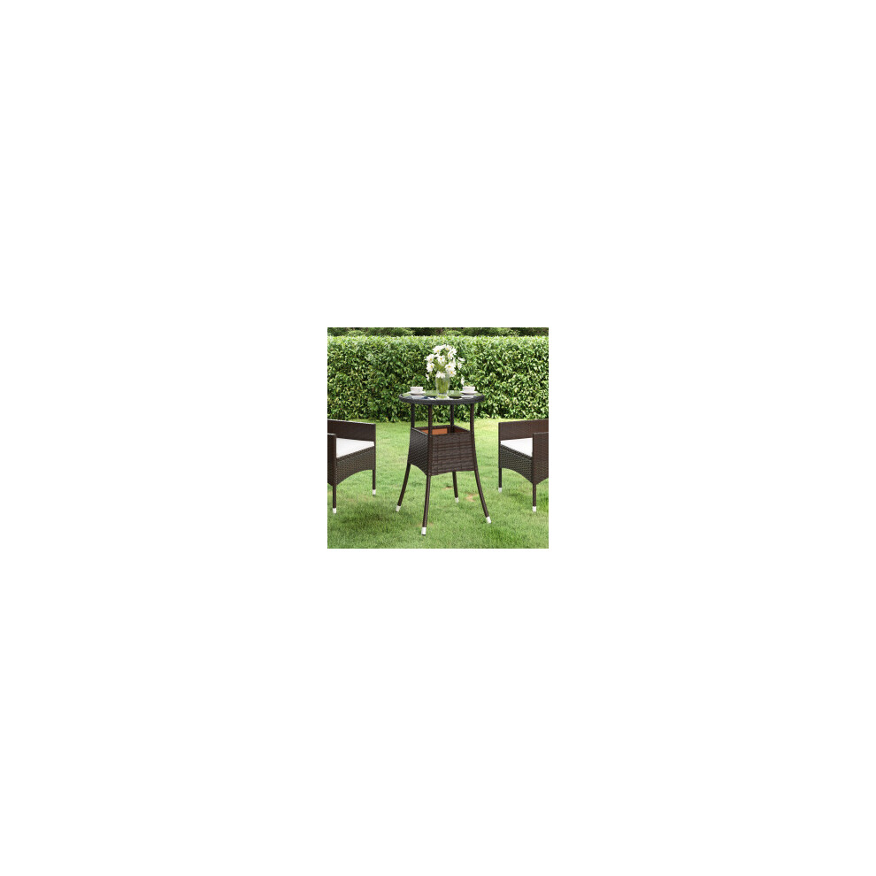 Vidaxl Garden Table Ø60 Cm Tempered Glass And Poly Rattan Brown Patio Table
