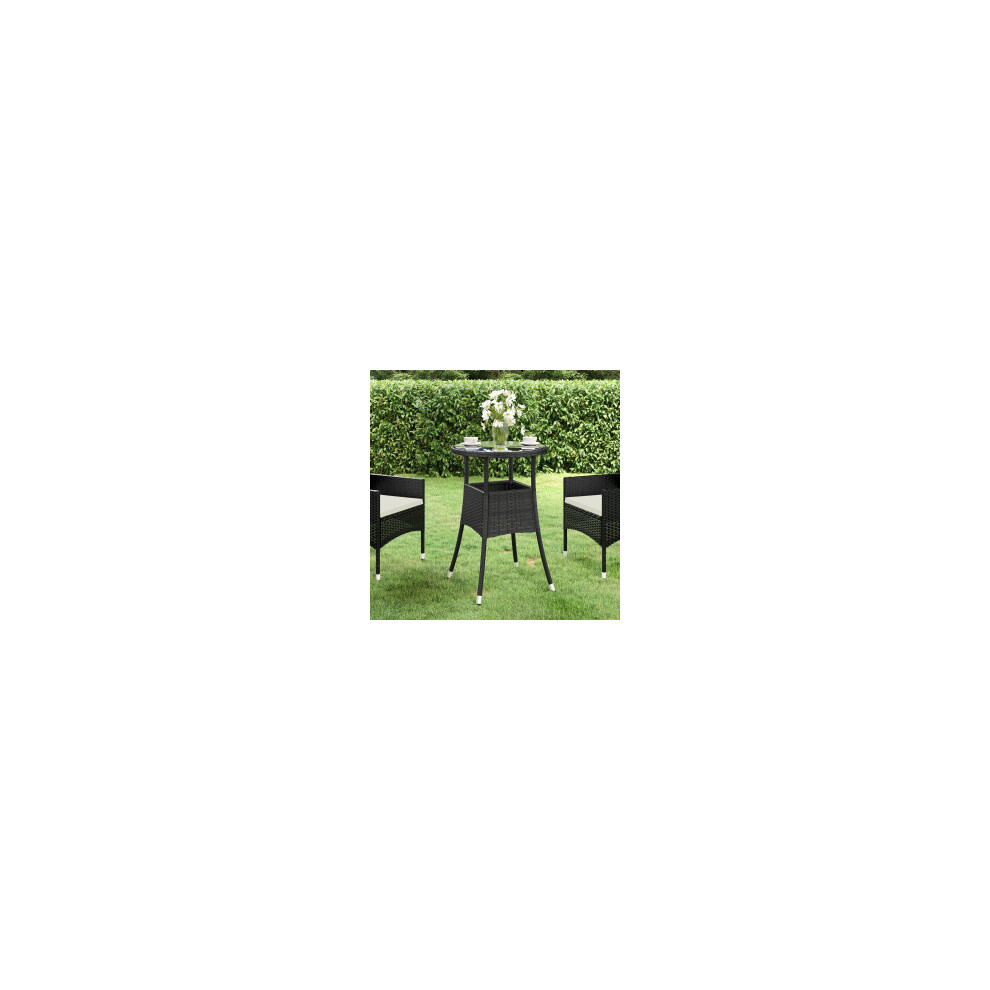 VidaXL Garden Table - 60x75 cm - Poly Rattan & Tempered Glass - Black - Image 2